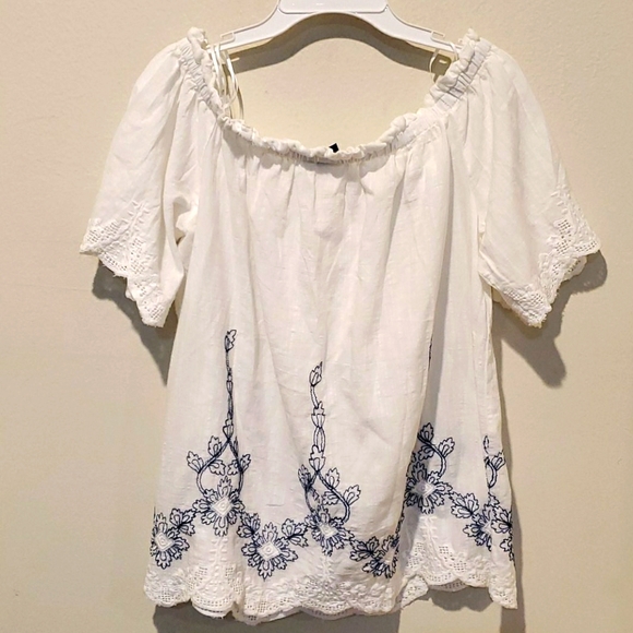 ❤KAARI BLUE ON/OFF SHOULDER  PEASANT TOP - Picture 2 of 4